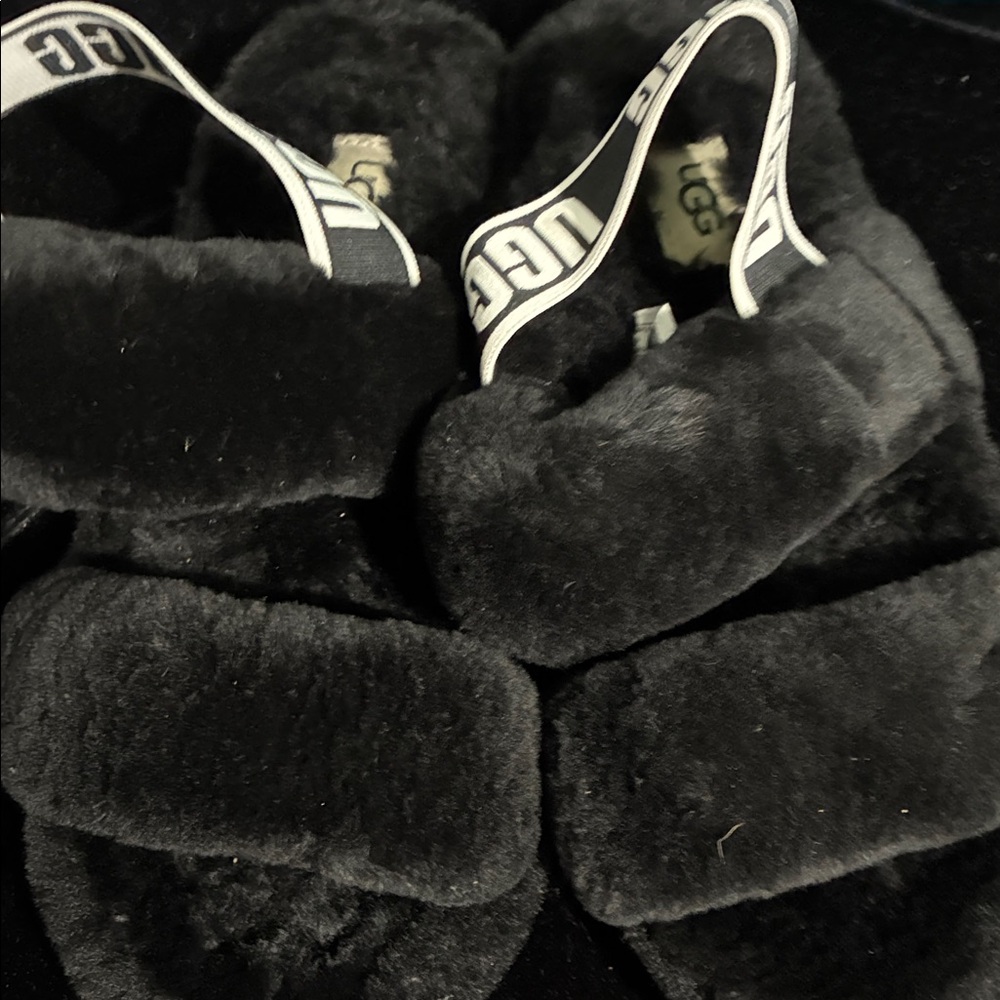 UGG Black Fluffy Sandals